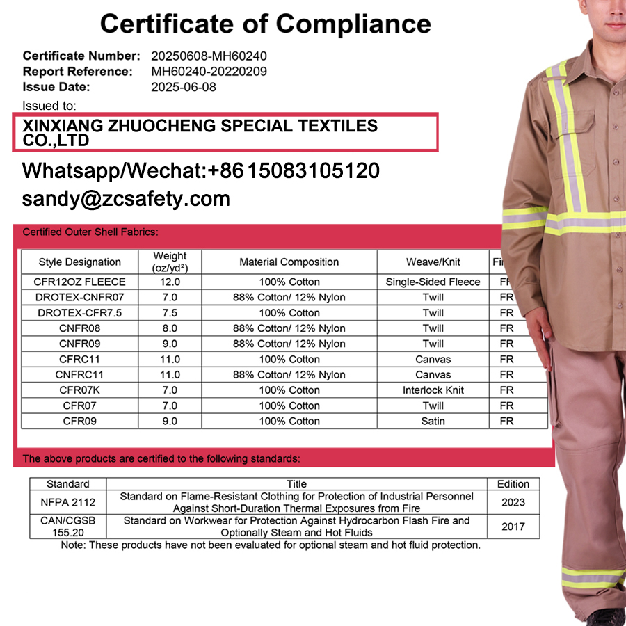 9oz Cotton Flame Retardant Sateen Fabric Certificate