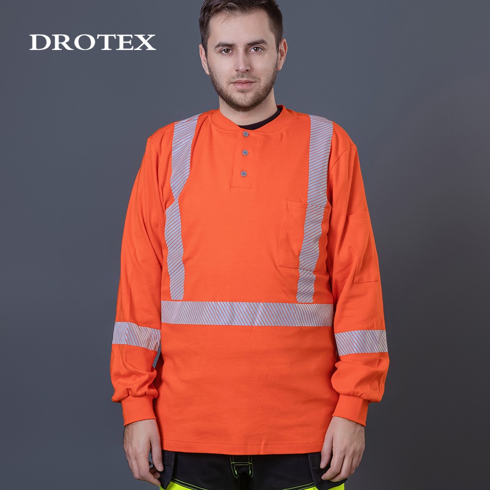 100％cotton Flame Resistant Knitted Reflective Henry Shirt