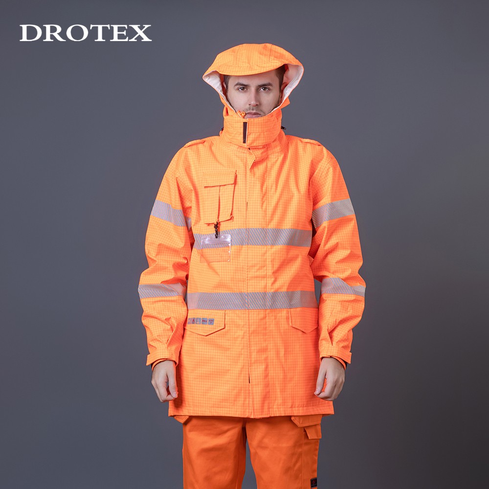 High visibility flame retardant anti-static waterproof 300D Oxford reflective raincoat jacket