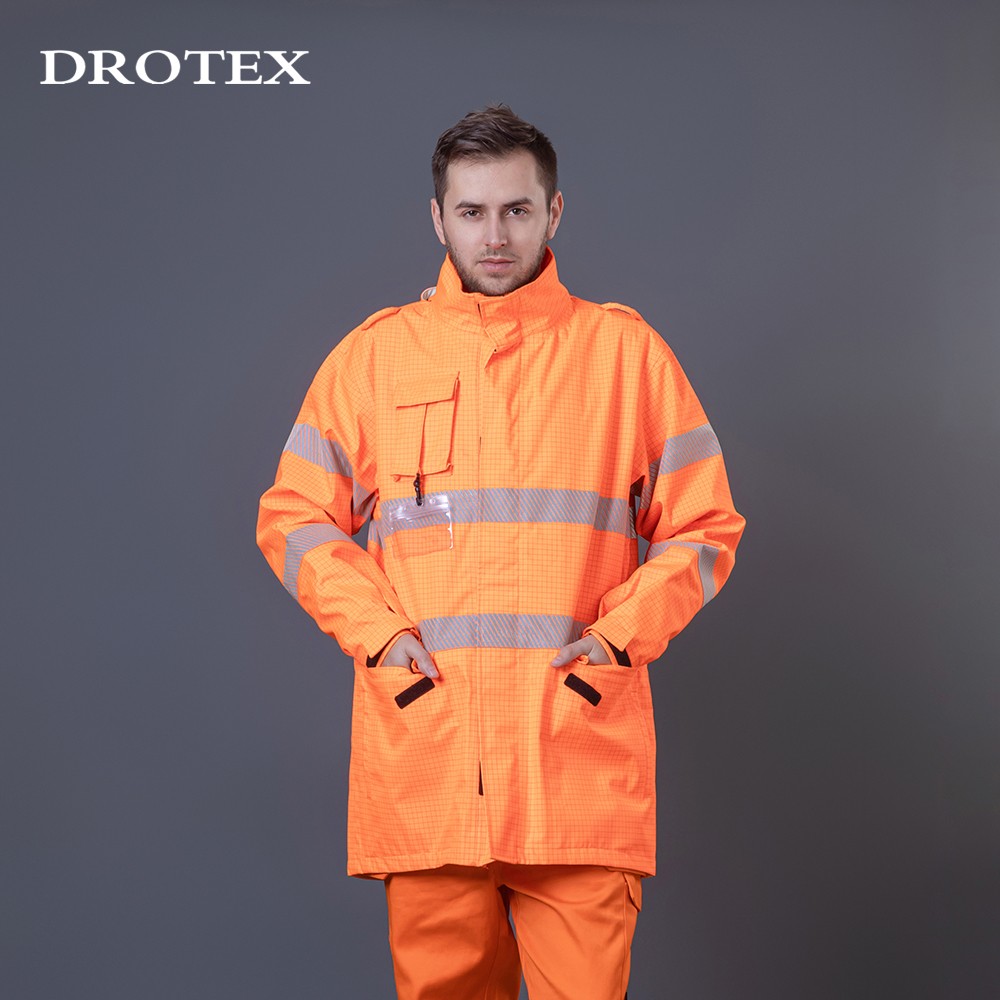 High visibility flame retardant anti-static waterproof 300D Oxford reflective raincoat jacket