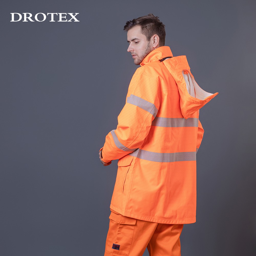 High visibility flame retardant anti-static waterproof 300D Oxford reflective raincoat jacket