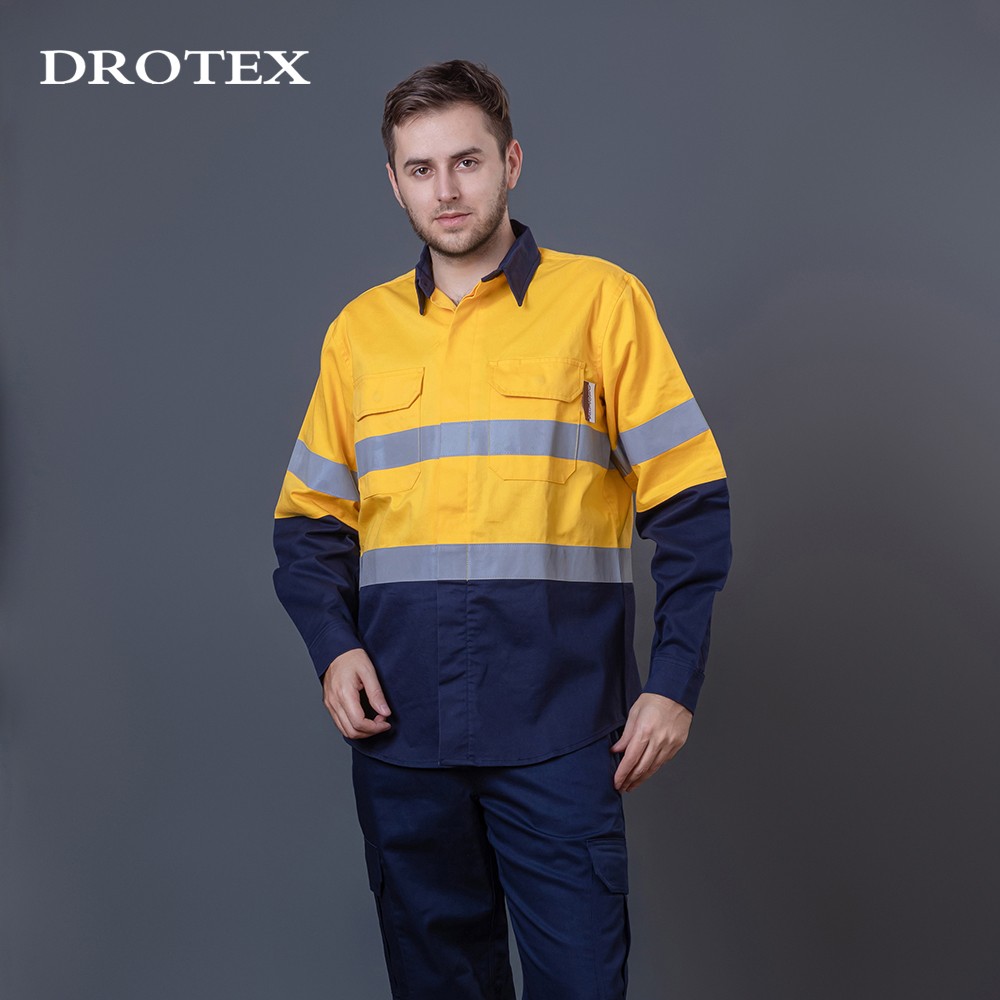 Hi Vis Blue Wear Rough Fireproof OEM Workwear Shirt