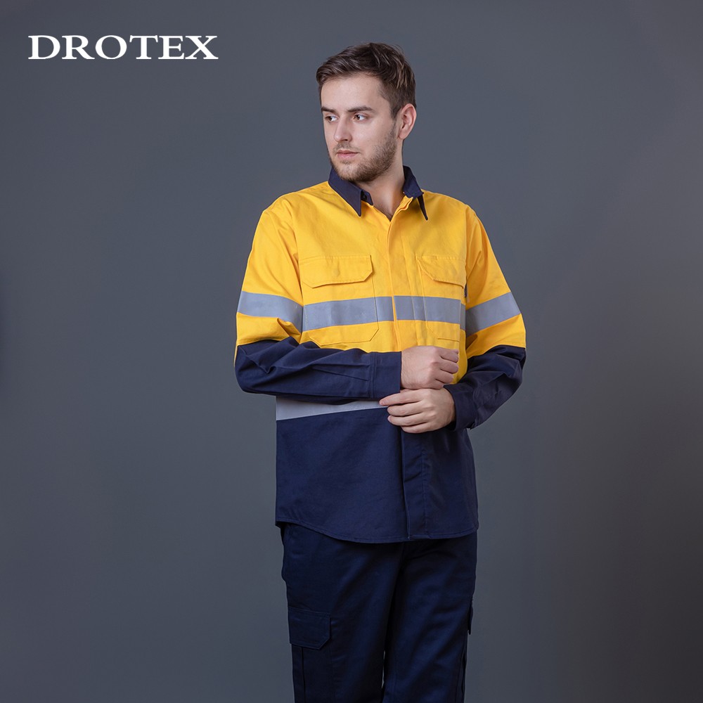 Hi Vis Blue Wear Rough Fireproof OEM Workwear Shirt