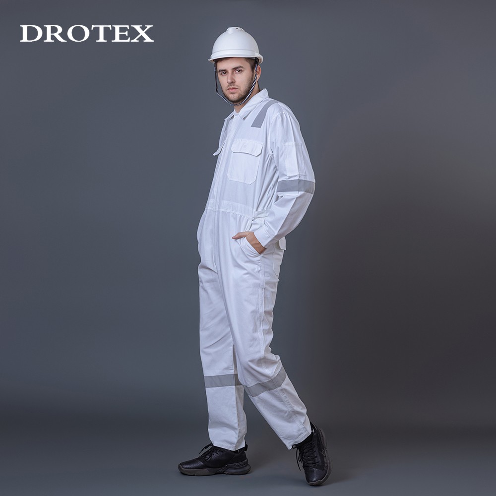 Cotton White Reflective Fire Rated Coverall Working Uniform