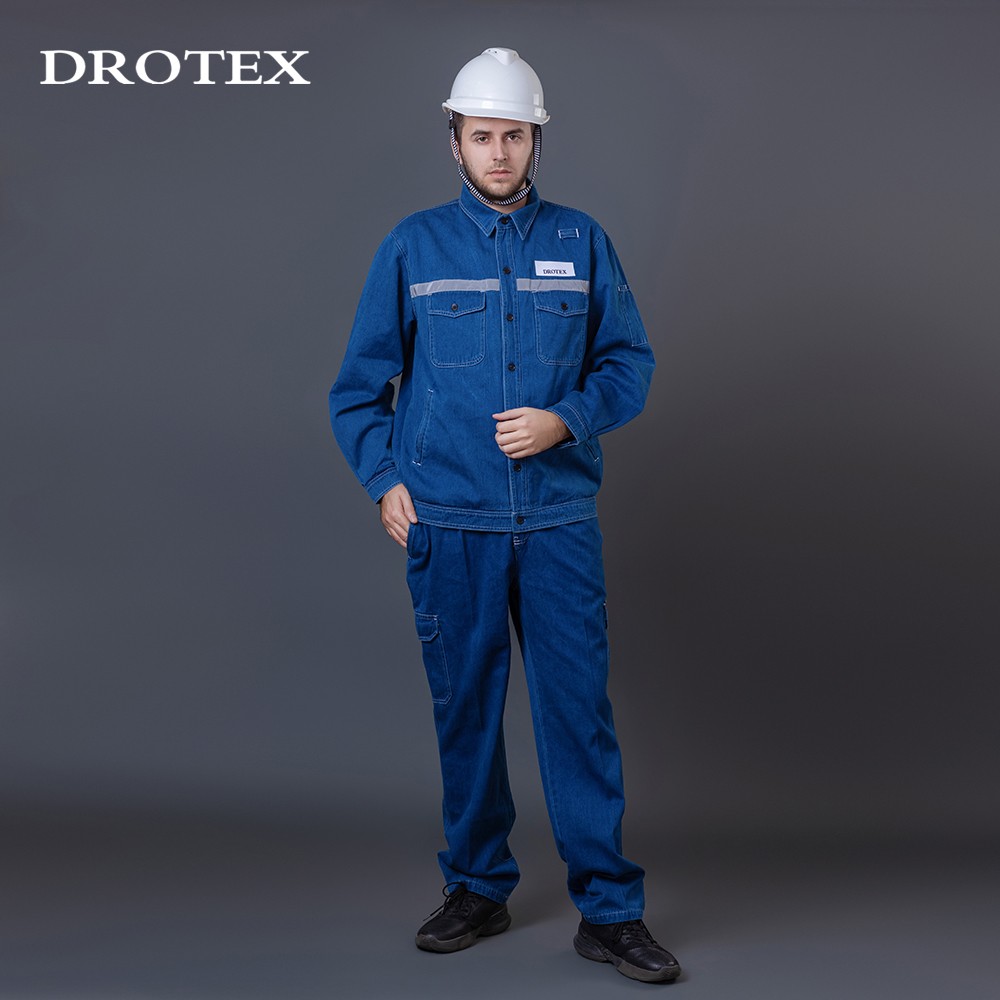 Reflective Flame Retardant Denim Workwear Suite Work Jacket Trousers