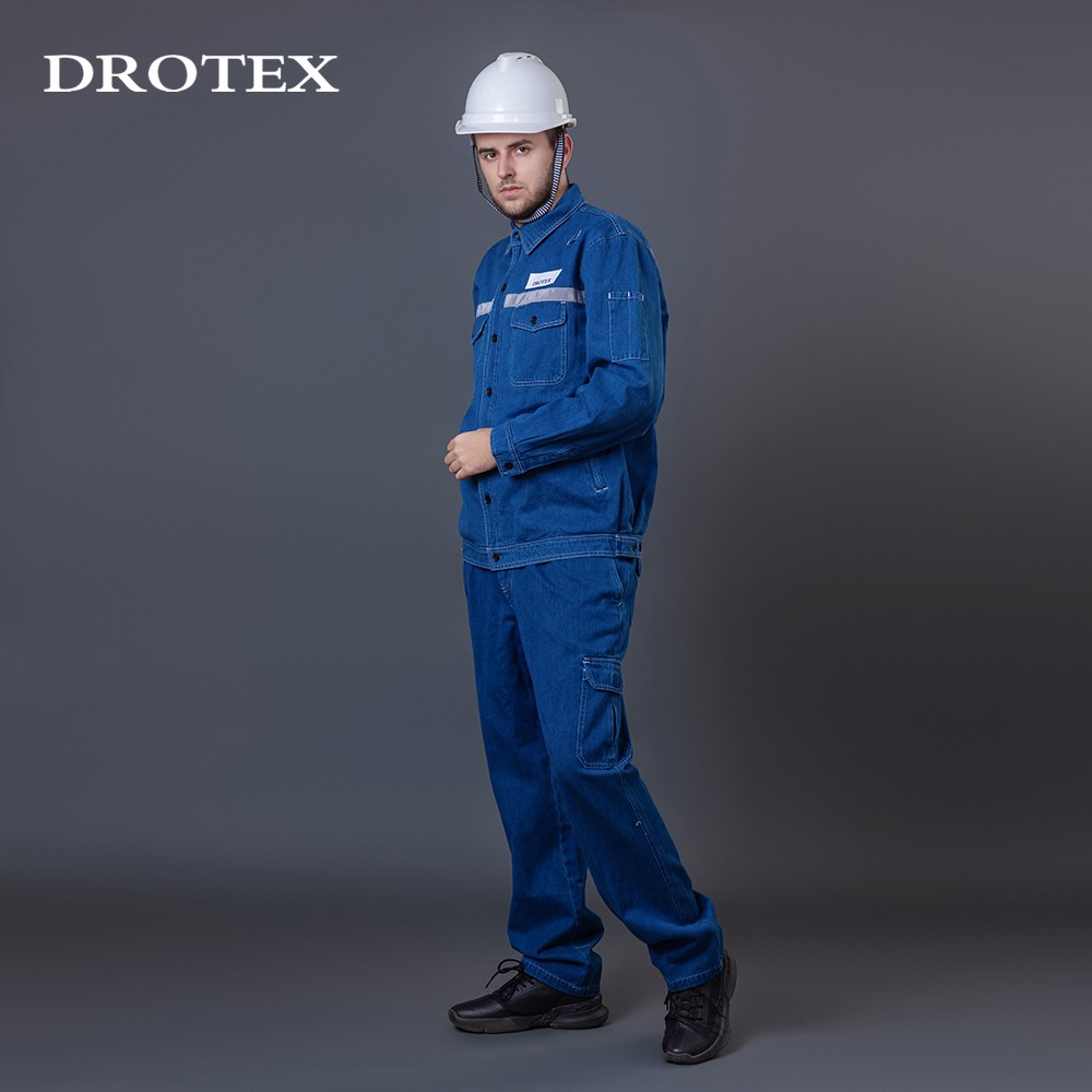 Reflective Flame Retardant Denim Workwear Suite Work Jacket Trousers