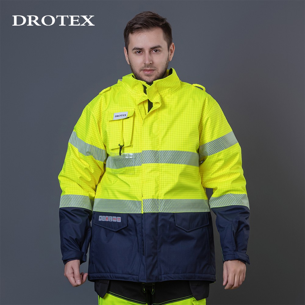 Hi Vis Fire Resistant Water Proof Anti Static Raincoat Work Jacket Workwear