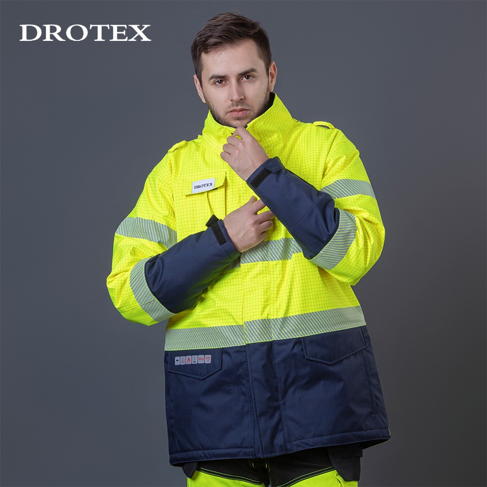 Hi Vis Fire Resistant Water Proof Anti Static Raincoat Work Jacket Workwear