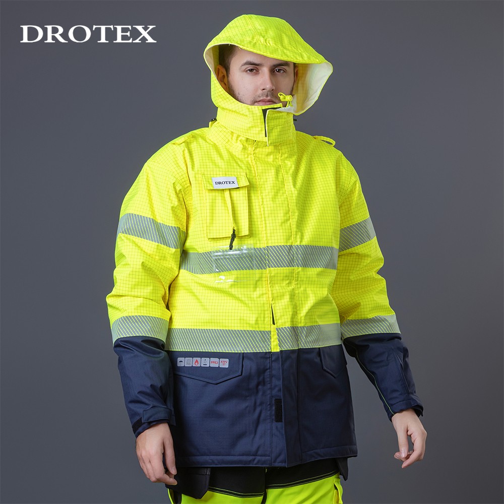 Hi Vis Fire Resistant Water Proof Anti Static Raincoat Work Jacket Workwear